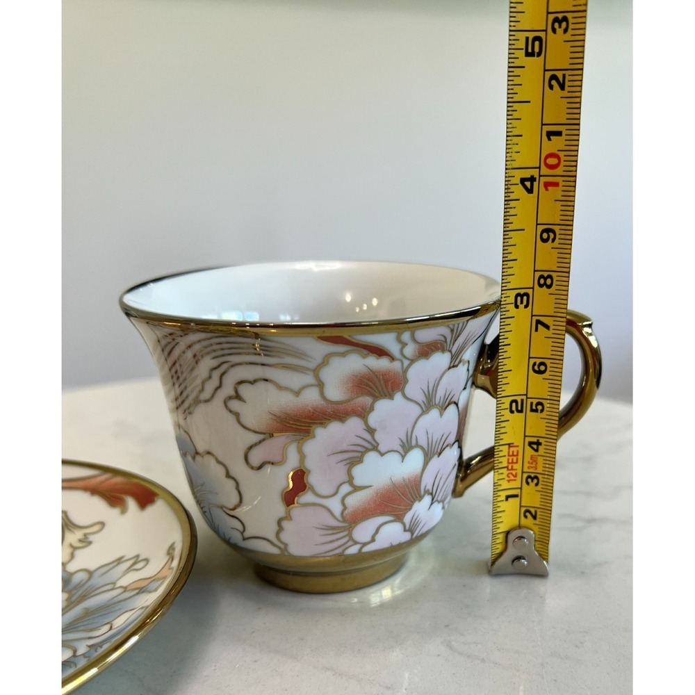 Gold Rim Peony Floral Teacup Saucer Spoon Set Fine Porcelain Cottagecore Party - Picture 13 of 14